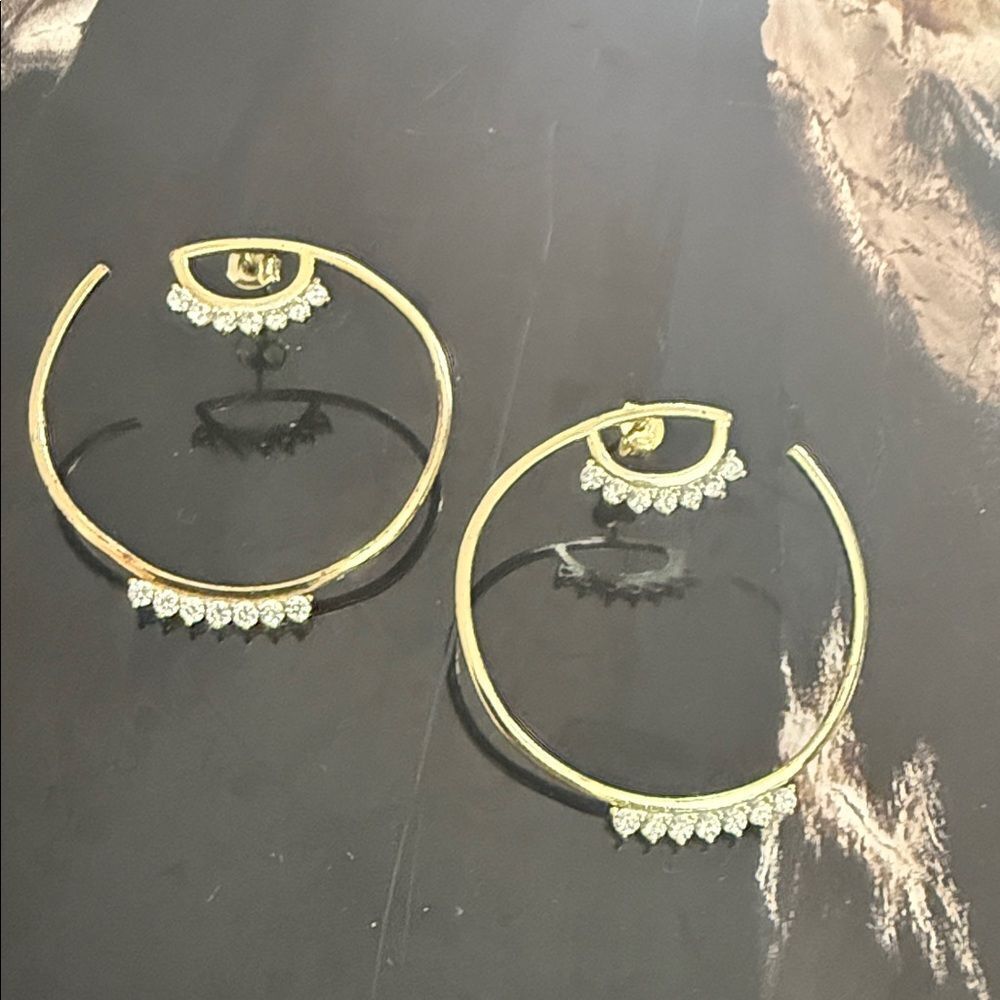 Elegant Gold Hoop Earrings with Crystal Accents Large Hoop BRAND NEW Stud Posts